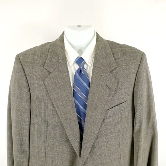 Hickey Freeman Collection Boardroom Wool Beige Glen Plaid‎ 2 Button Blazer 42R - Picture 1 of 14
